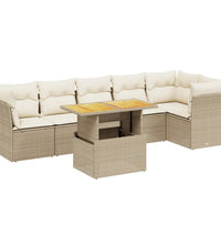 7-tlg. Garten-Sofagarnitur mit Kissen Beige Poly Rattan