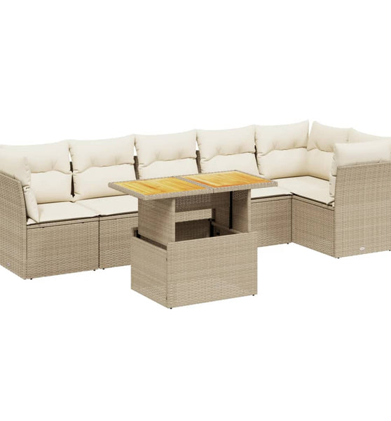 7-tlg. Garten-Sofagarnitur mit Kissen Beige Poly Rattan