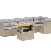 7-tlg. Garten-Sofagarnitur mit Kissen Beige Poly Rattan