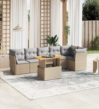 7-tlg. Garten-Sofagarnitur mit Kissen Beige Poly Rattan