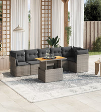 7-tlg. Garten-Sofagarnitur mit Kissen Grau Poly Rattan