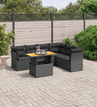 7-tlg. Garten-Sofagarnitur mit Kissen Schwarz Poly Rattan