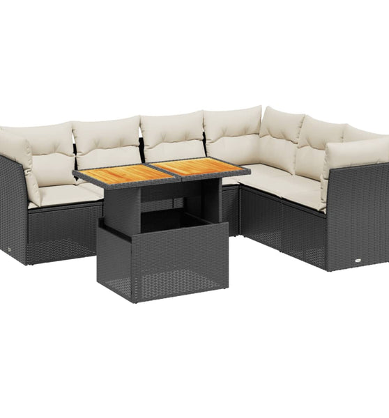 7-tlg. Garten-Sofagarnitur mit Kissen Schwarz Poly Rattan