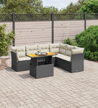 7-tlg. Garten-Sofagarnitur mit Kissen Schwarz Poly Rattan