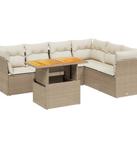 7-tlg. Garten-Sofagarnitur mit Kissen Beige Poly Rattan