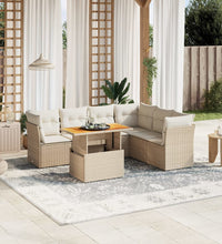 7-tlg. Garten-Sofagarnitur mit Kissen Beige Poly Rattan