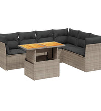 7-tlg. Garten-Sofagarnitur mit Kissen Grau Poly Rattan