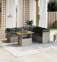 7-tlg. Garten-Sofagarnitur mit Kissen Grau Poly Rattan