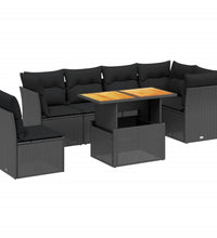 7-tlg. Garten-Sofagarnitur mit Kissen Schwarz Poly Rattan