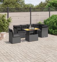 7-tlg. Garten-Sofagarnitur mit Kissen Schwarz Poly Rattan