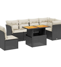 7-tlg. Garten-Sofagarnitur mit Kissen Schwarz Poly Rattan
