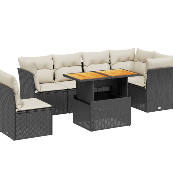 7-tlg. Garten-Sofagarnitur mit Kissen Schwarz Poly Rattan