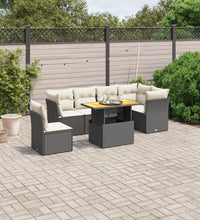 7-tlg. Garten-Sofagarnitur mit Kissen Schwarz Poly Rattan
