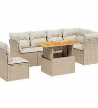 7-tlg. Garten-Sofagarnitur mit Kissen Beige Poly Rattan