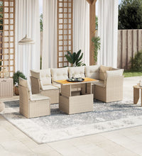 7-tlg. Garten-Sofagarnitur mit Kissen Beige Poly Rattan