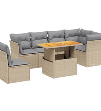 7-tlg. Garten-Sofagarnitur mit Kissen Beige Poly Rattan