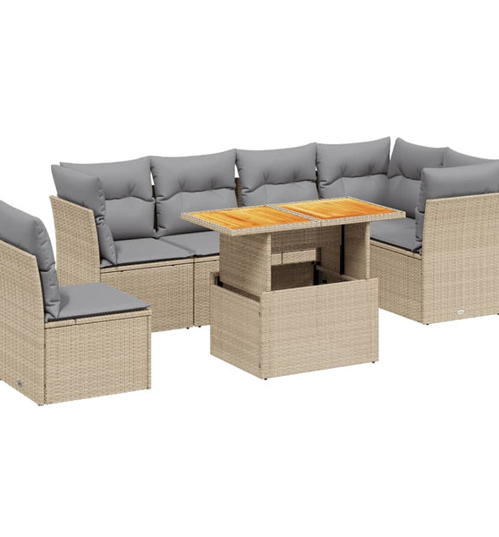 7-tlg. Garten-Sofagarnitur mit Kissen Beige Poly Rattan