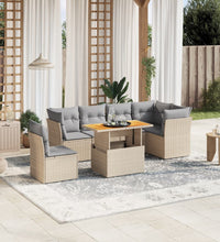 7-tlg. Garten-Sofagarnitur mit Kissen Beige Poly Rattan