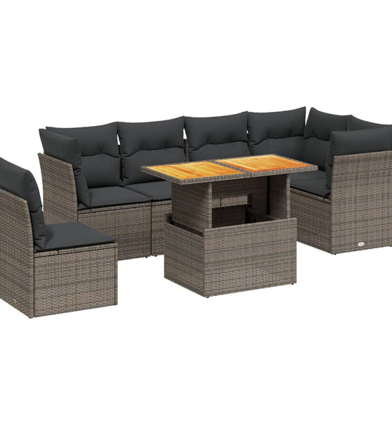 7-tlg. Garten-Sofagarnitur mit Kissen Grau Poly Rattan
