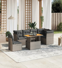 7-tlg. Garten-Sofagarnitur mit Kissen Grau Poly Rattan
