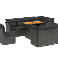 9-tlg. Garten-Sofagarnitur mit Kissen Schwarz Poly Rattan