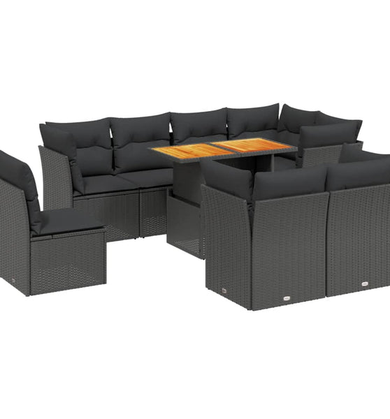 9-tlg. Garten-Sofagarnitur mit Kissen Schwarz Poly Rattan