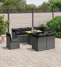 9-tlg. Garten-Sofagarnitur mit Kissen Schwarz Poly Rattan