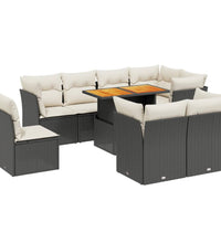 9-tlg. Garten-Sofagarnitur mit Kissen Schwarz Poly Rattan
