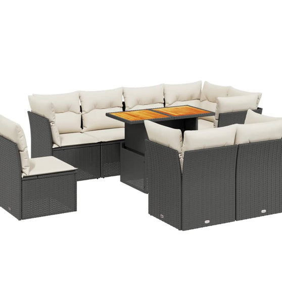 9-tlg. Garten-Sofagarnitur mit Kissen Schwarz Poly Rattan
