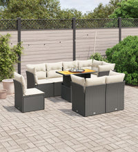 9-tlg. Garten-Sofagarnitur mit Kissen Schwarz Poly Rattan