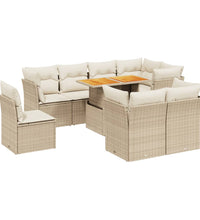 9-tlg. Garten-Sofagarnitur mit Kissen Beige Poly Rattan