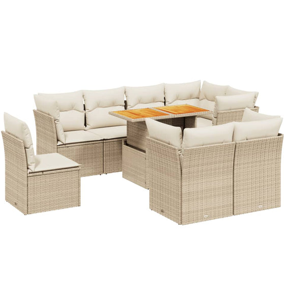 9-tlg. Garten-Sofagarnitur mit Kissen Beige Poly Rattan
