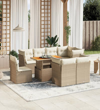 9-tlg. Garten-Sofagarnitur mit Kissen Beige Poly Rattan