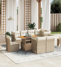 9-tlg. Garten-Sofagarnitur mit Kissen Beige Poly Rattan