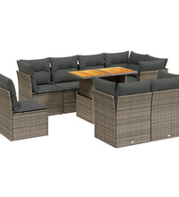 9-tlg. Garten-Sofagarnitur mit Kissen Grau Poly Rattan