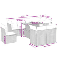 9-tlg. Garten-Sofagarnitur mit Kissen Grau Poly Rattan