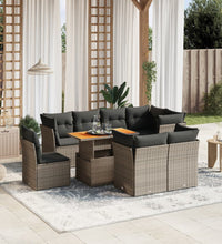 9-tlg. Garten-Sofagarnitur mit Kissen Grau Poly Rattan