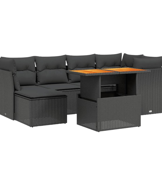 7-tlg. Garten-Sofagarnitur mit Kissen Schwarz Poly Rattan