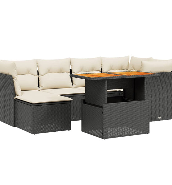 7-tlg. Garten-Sofagarnitur mit Kissen Schwarz Poly Rattan