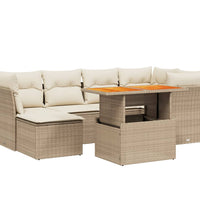 7-tlg. Garten-Sofagarnitur mit Kissen Beige Poly Rattan