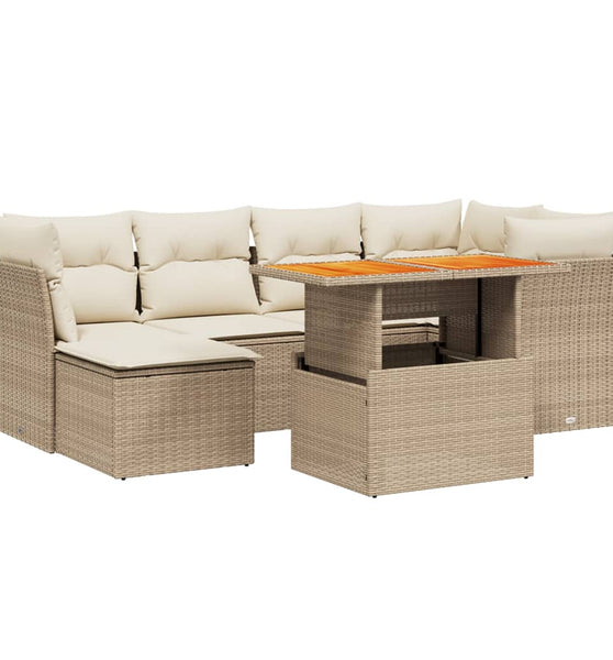 7-tlg. Garten-Sofagarnitur mit Kissen Beige Poly Rattan