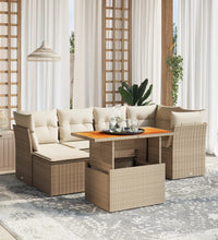7-tlg. Garten-Sofagarnitur mit Kissen Beige Poly Rattan