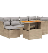 7-tlg. Garten-Sofagarnitur mit Kissen Beige Poly Rattan