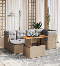 7-tlg. Garten-Sofagarnitur mit Kissen Beige Poly Rattan