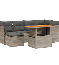 7-tlg. Garten-Sofagarnitur mit Kissen Grau Poly Rattan