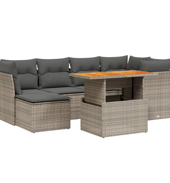 7-tlg. Garten-Sofagarnitur mit Kissen Grau Poly Rattan