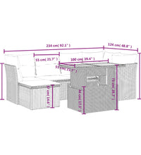 7-tlg. Garten-Sofagarnitur mit Kissen Grau Poly Rattan