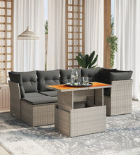 7-tlg. Garten-Sofagarnitur mit Kissen Grau Poly Rattan