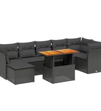 8-tlg. Garten-Sofagarnitur mit Kissen Schwarz Poly Rattan