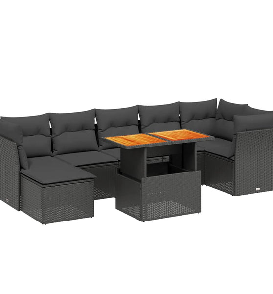 8-tlg. Garten-Sofagarnitur mit Kissen Schwarz Poly Rattan